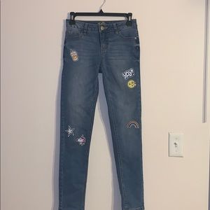 Jeans w/ patches 14 Slim, low rise, super skinny